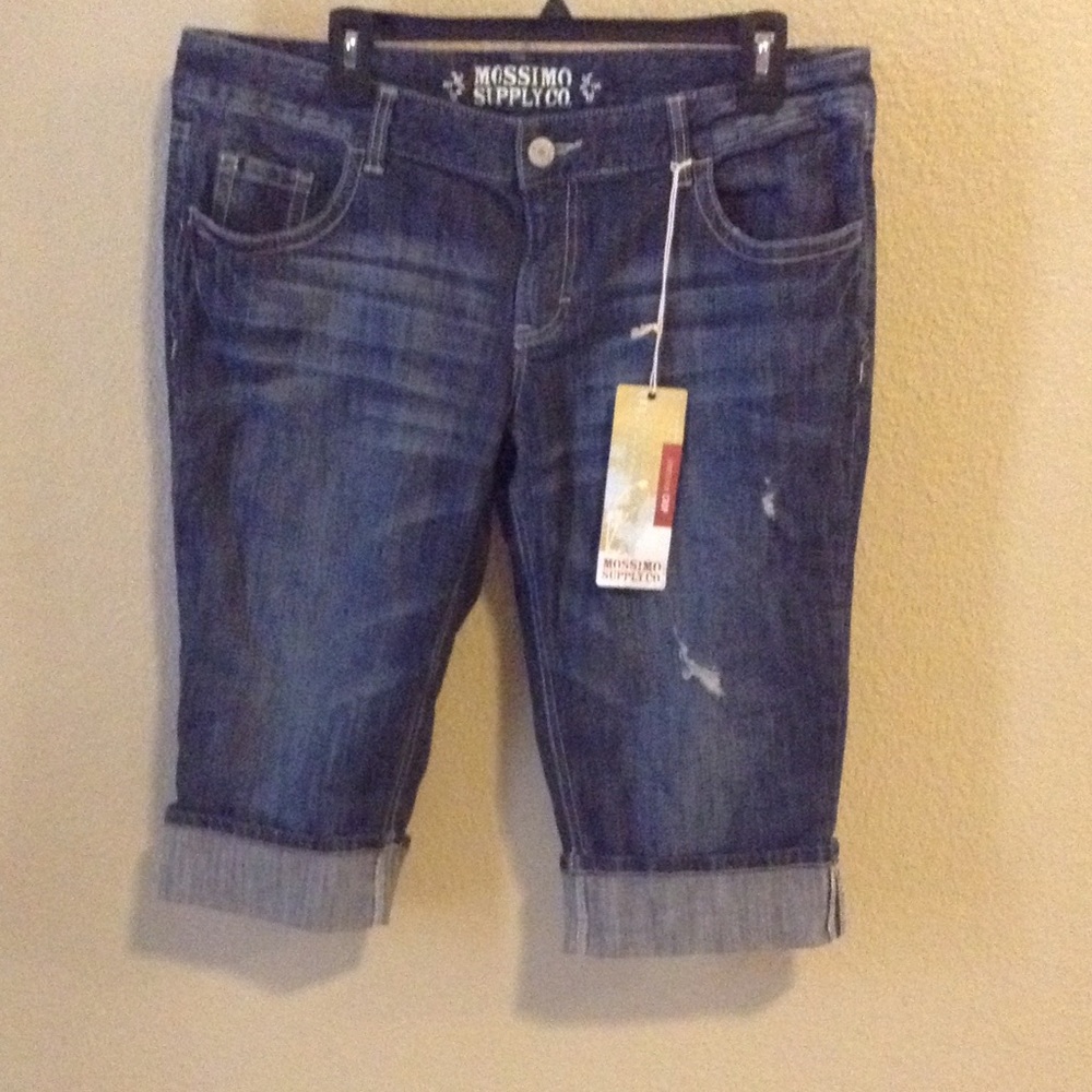 Mossimo Supply Co. Dark Blue Rolled Cuff Denim Capris